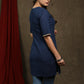 Navy blue cotton tunic with beige floral cutwork design.