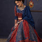 Maroon & Blue Ajrakh Lehenga With Mirror Work On The Blouse & Matching Dupatta.