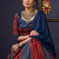 Maroon & Blue Ajrakh Lehenga With Mirror Work On The Blouse & Matching Dupatta.