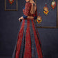 Maroon & Blue Ajrakh Lehenga With Mirror Work On The Blouse & Matching Dupatta.