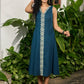 Classy teal cotton sleeveless dress highlighted with intricate embroidery