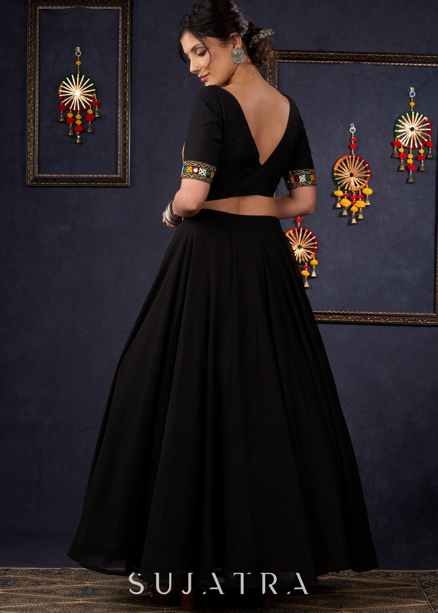 Traditional Black Kutch Work Lehenga With Matching Blouse & Dupatta .