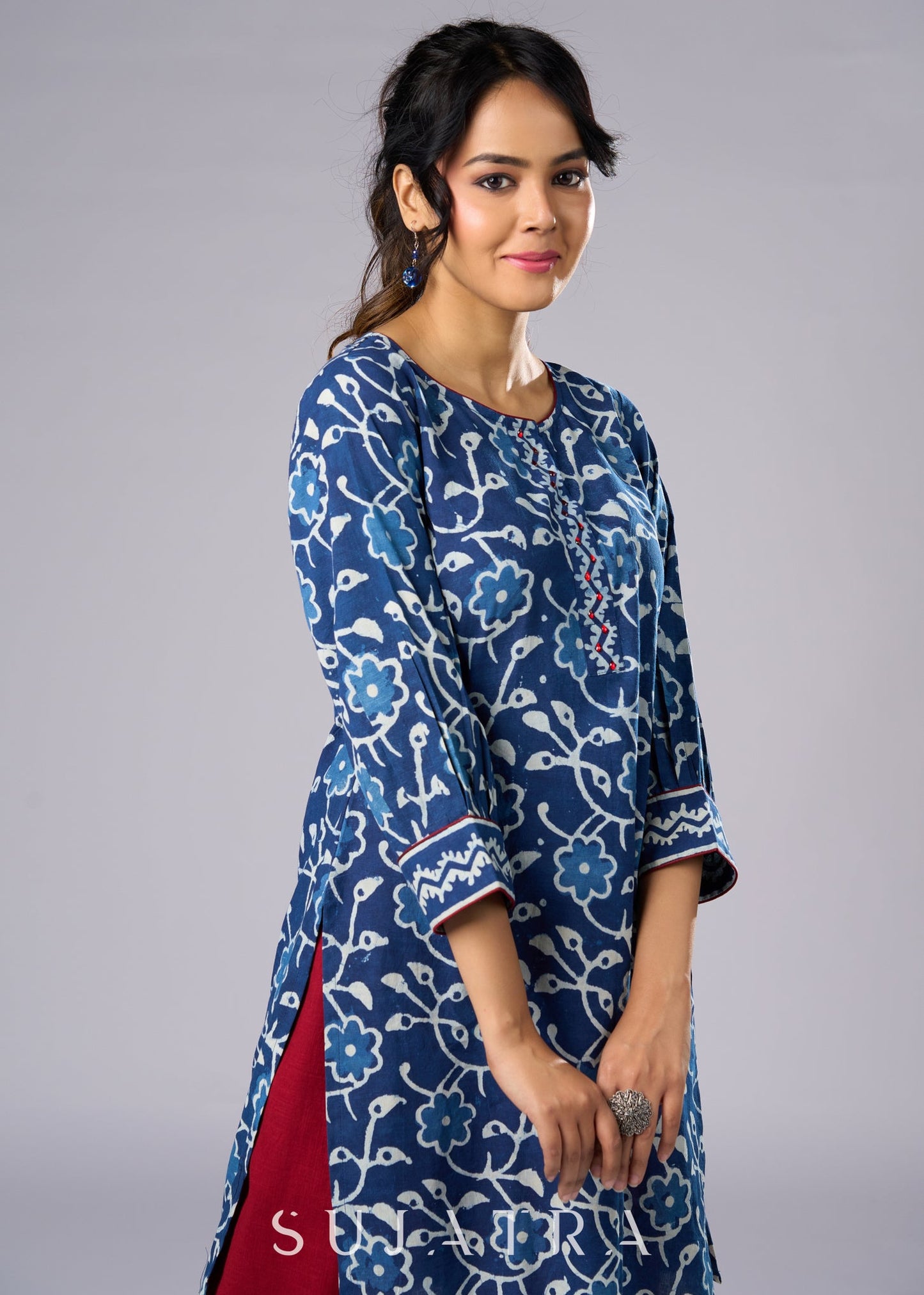 Stylish Indigo Cotton Tunic with A Flattering Silhouette Pant Additional