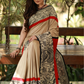 Exclusive beige semi silk saree with madhubani printed border - Sujatra