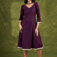 Elegant Plum Cotton Dress. Plum Hue With Detailed Stitch Accents