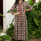 Subtle black cotton Ajrakh combination floral printed Long dress with Smart Collar