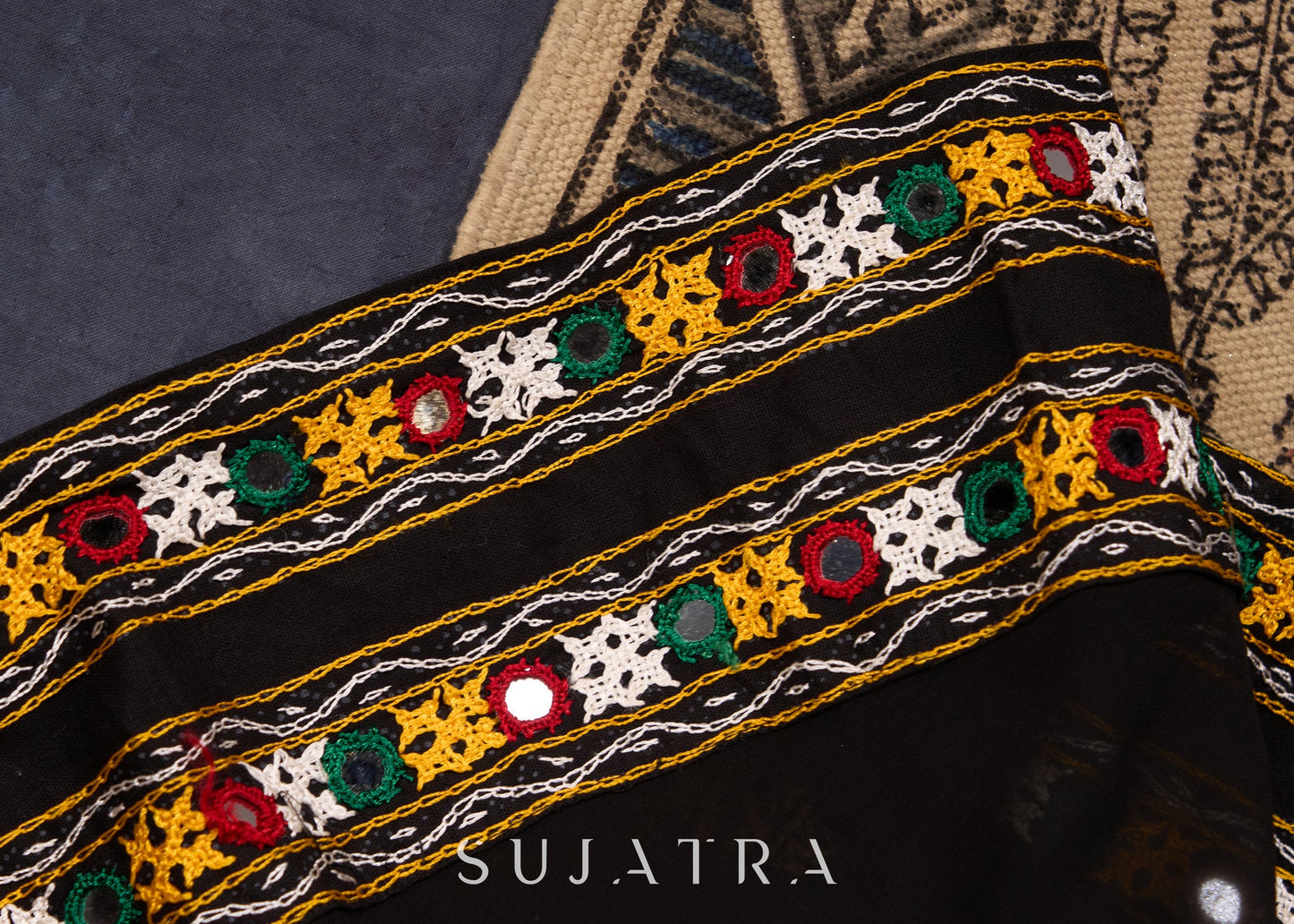 Traditional Black Kutch Work Lehenga With Matching Blouse & Dupatta .