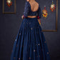 Exclusive Navy Blue Mirror Work Lehenga With Matching Blouse & Dupatta