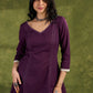 Elegant Plum Cotton Dress. Plum Hue With Detailed Stitch Accents