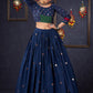 Exclusive Navy Blue Mirror Work Lehenga With Matching Blouse & Dupatta