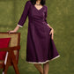 Elegant Plum Cotton Dress. Plum Hue With Detailed Stitch Accents