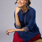 Classic Navy Blue Cotton Tunic with Stylish Collar - Pant Additional