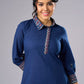 Classic Navy Blue Cotton Tunic with Stylish Collar - Pant Additional