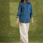 Blue Rayon Printed Top With Tie Neck Details - Pant Optional