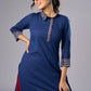 Classic Navy Blue Cotton Tunic with Stylish Collar - Pant Additional