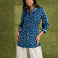 Blue Rayon Printed Top With Tie Neck Details - Pant Optional