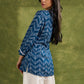 Blue Rayon Printed Top With Tie Neck Details - Pant Optional