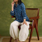 Blue Rayon Printed Top With Tie Neck Details - Pant Optional