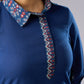 Classic Navy Blue Cotton Tunic with Stylish Collar - Pant Additional