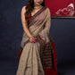 Lustrous Chanderi Grey Saree with Self Gold Checks Highlighted with Ajrakh Border & Palu with Maroon Detailing