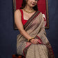 Lustrous Chanderi Grey Saree with Self Gold Checks Highlighted with Ajrakh Border & Palu with Maroon Detailing