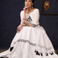 Elegant White Silk Lehenga In Black Embroidery With Matching Blouse & Dupatta