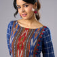 Attractive Blue Cotton Ikat combination Tunic- Pant Additional