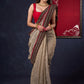 Lustrous Chanderi Grey Saree with Self Gold Checks Highlighted with Ajrakh Border & Palu with Maroon Detailing