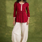 Maroon Pleated Bandhani Print Rayon Top With Lace Detailing And Mandarin Collar - Pant Optional