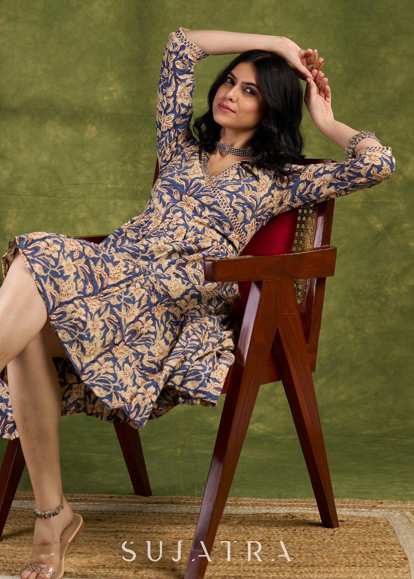 Floral Wrap Cotton Dress, Sophistication Redefined In Exquisite Layered Block Printed Floral Patterns