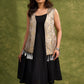 Grey Gold Luxe Brocade Sleeveless Jacket With Tassel’s For Elevated Style   Dress Optional