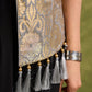 Grey Gold Luxe Brocade Sleeveless Jacket With Tassel’s For Elevated Style   Dress Optional