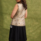 Grey Gold Luxe Brocade Sleeveless Jacket With Tassel’s For Elevated Style   Dress Optional