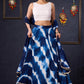 Graceful Navy Blue Shibori Self-Embroidered Lehenga With Contrast Blouse & Matching Dupatta.