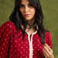 Maroon Pleated Bandhani Print Rayon Top With Lace Detailing And Mandarin Collar - Pant Optional