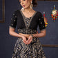 Elegant Black Printed Lehenga With Embroidered Blouse & Net Dupatta.