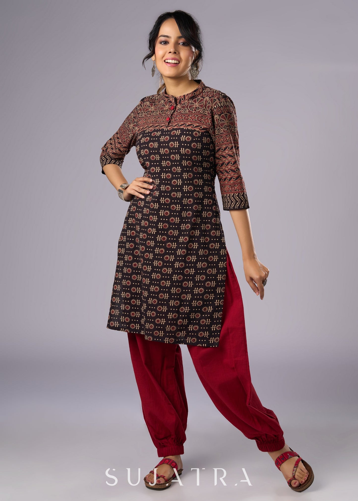 Exclusive Black Cotton Ajrakh Tunic Pant Additional