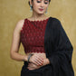 Elegant Maroon Ikaat Sleeveless Blouse with Golden Gota-Patti Detailing & Smart Back