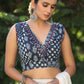 Beautiful Kantha Indigo Patchwork Print Frilled Neckline Blouse