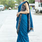 Classy royal blue Cotton saree with animal print border and fish painted motif