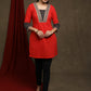 Beautiful bright red cotton tunic with black multicolor kantha combination