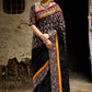 Exclusive black khun saree with block printed Ajrakh combination