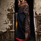 Exclusive black khun saree with block printed Ajrakh combination