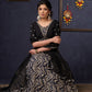 Elegant Black Printed Lehenga With Embroidered Blouse & Net Dupatta.