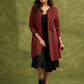 Real Elegant Maroon Ajrakh Long Jacket With Sleek Black Piping And Stone Adornments   Dress Optional