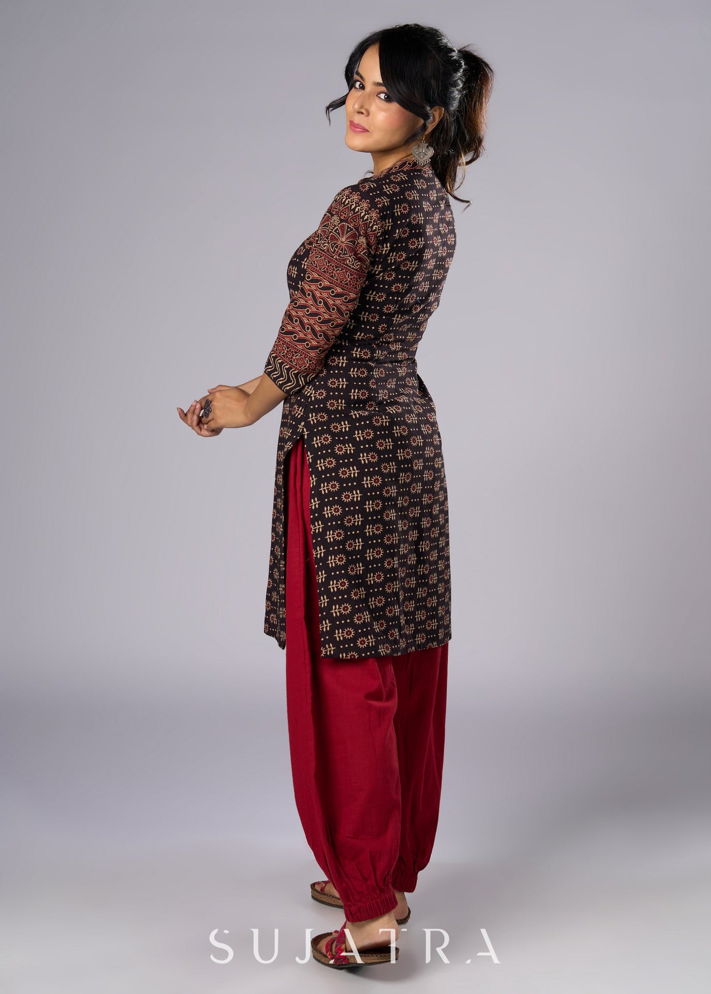 Exclusive Black Cotton Ajrakh Tunic Pant Additional