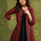 Real Elegant Maroon Ajrakh Long Jacket With Sleek Black Piping And Stone Adornments   Dress Optional