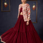 Classic Maroon Georgette Lehenga With Matching Blouse & Self-Embroidered Jacket .