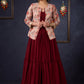 Classic Maroon Georgette Lehenga With Matching Blouse & Self-Embroidered Jacket .