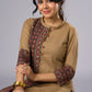 Classy Dark Beige Cotton Ajrakh Combination Tunic Pant Additional